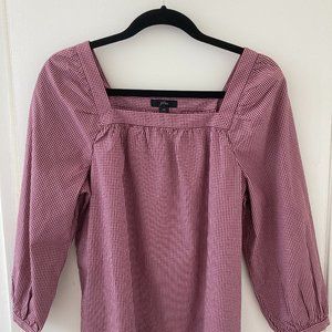 J. Crew Burgundy &Pink mini check square neck top